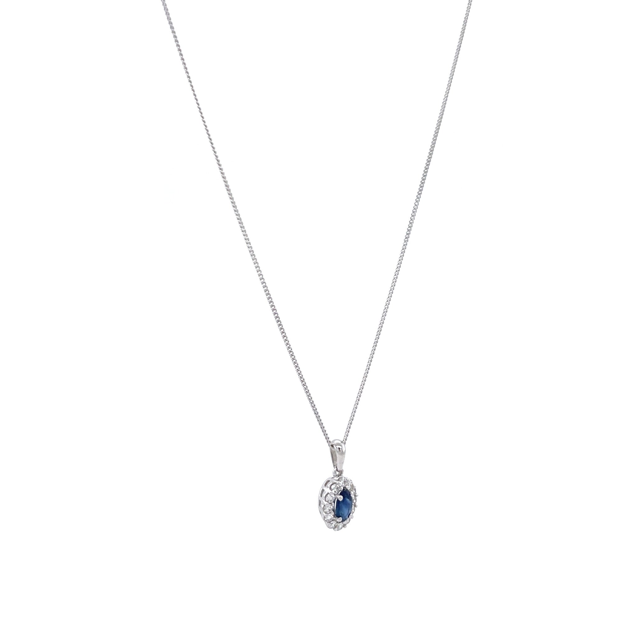 White gold entourage necklace with sapphire and diamond 14 kt