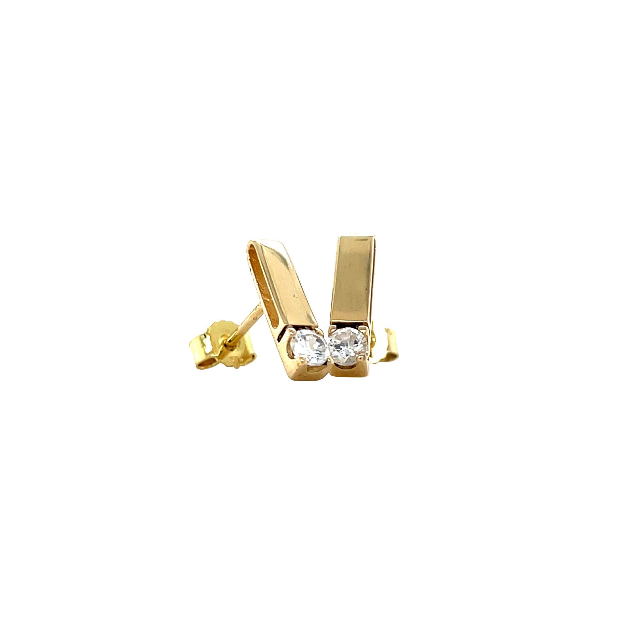 Gold stud earrings with zirconia 14 karat