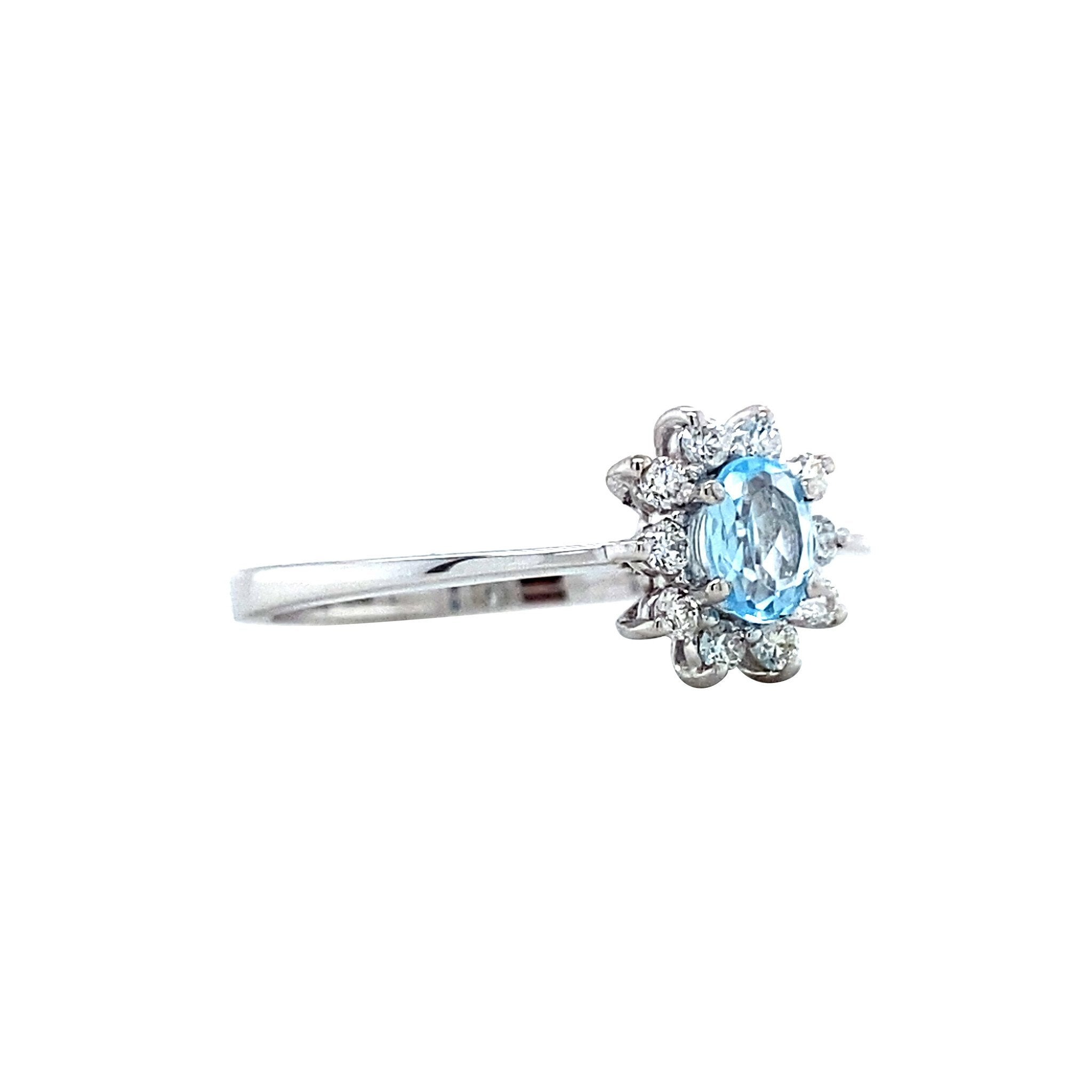 Witgouden entourage ring met diamant en topaas 14 karaat* Nieuw