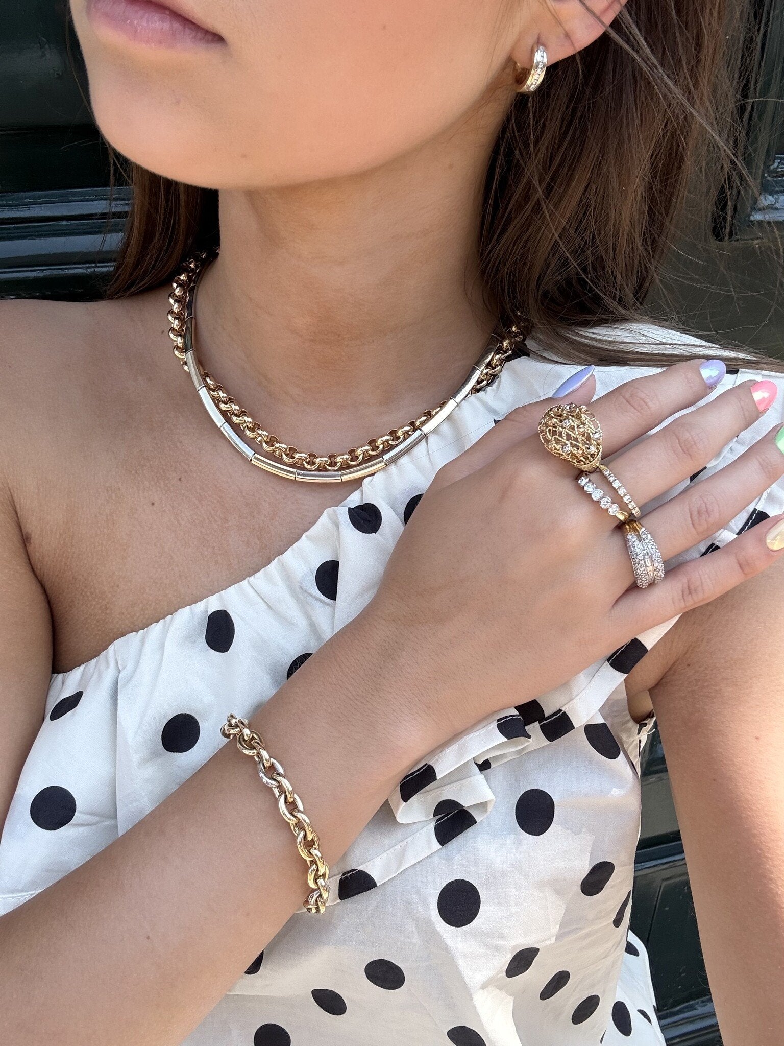 Gold choker bicolour 45 cm 14 karat