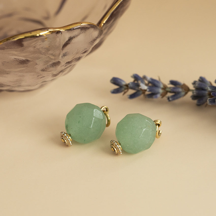 Gold creole pendants with aventurine 14 karat