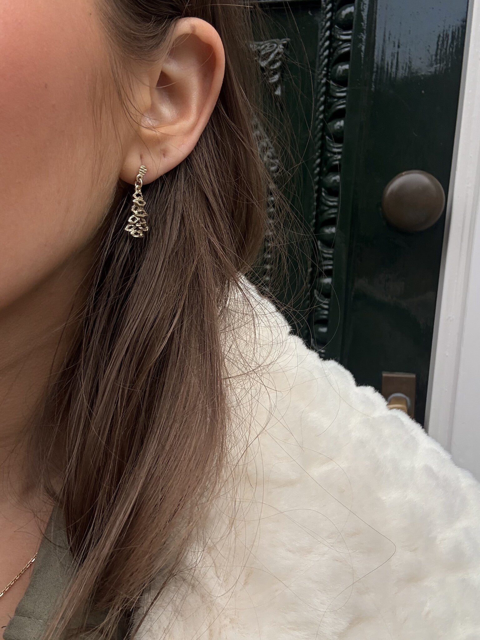 Gold stud earrings with pendant 14 karat