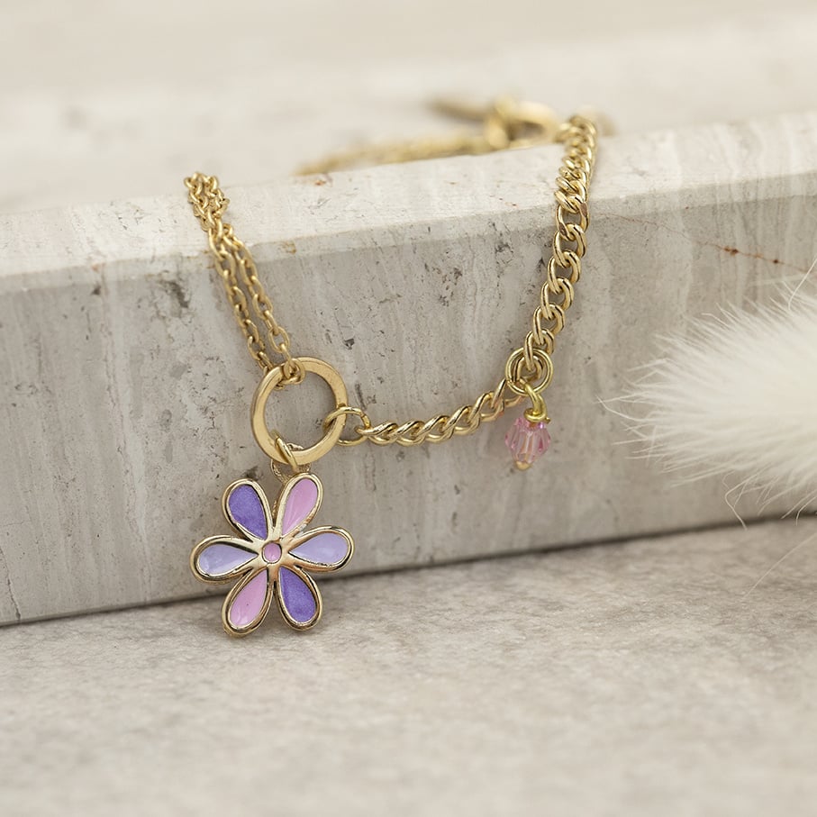 Gold children's bracelet with enamel flower 18 karat