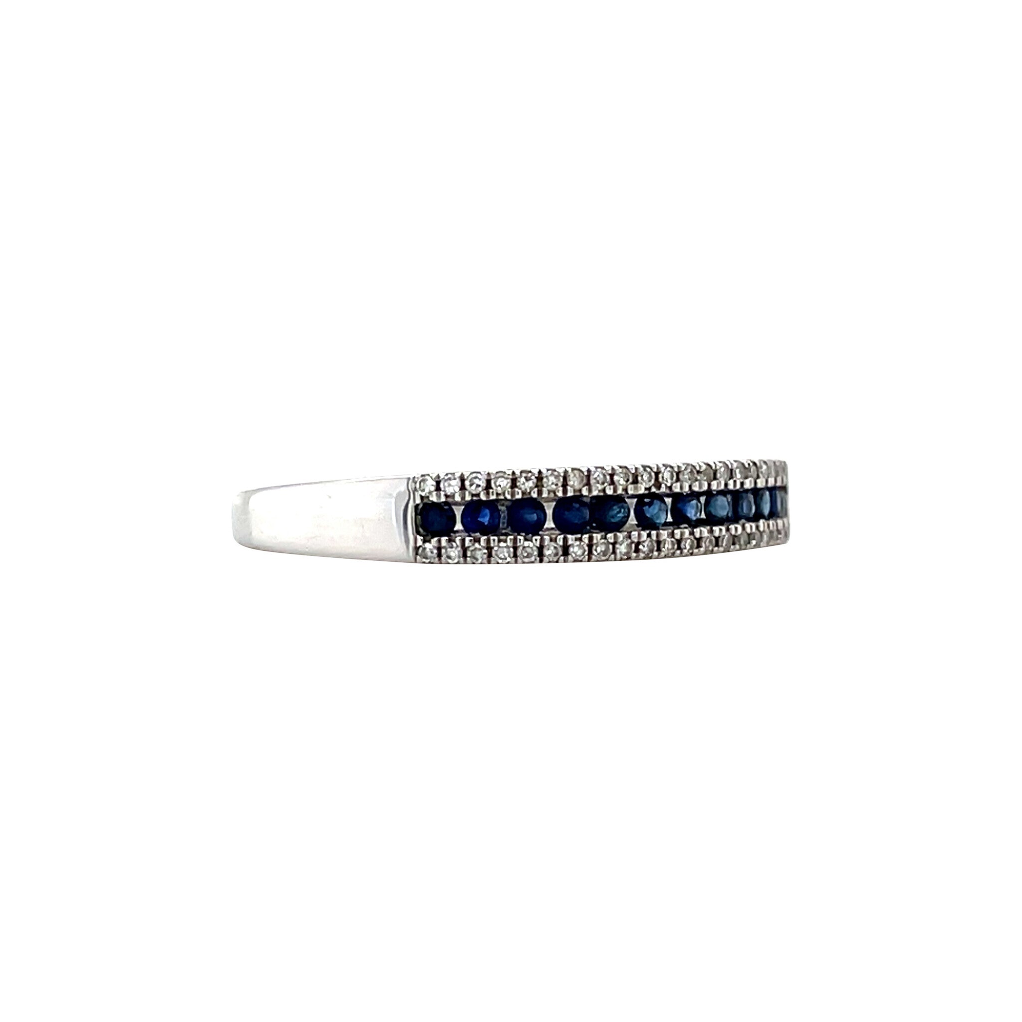 White gold ring with sapphire and diamond 14 karat