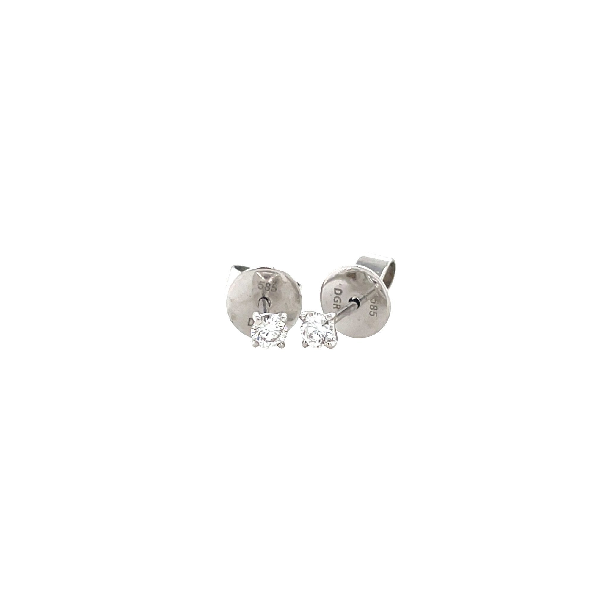 White gold solitaire ear studs with diamond 14 kt