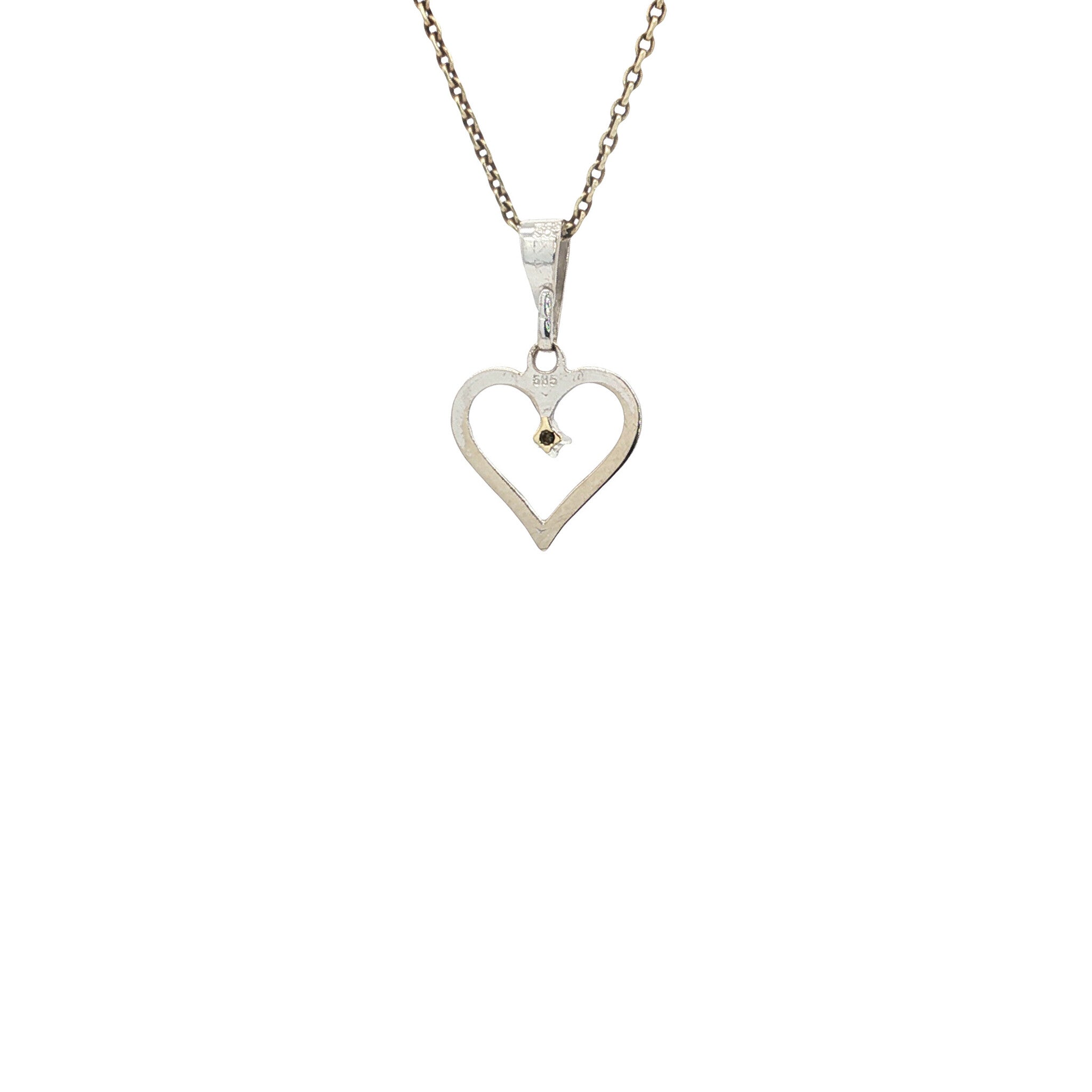 Witgouden hart hanger met diamant 14 karaat