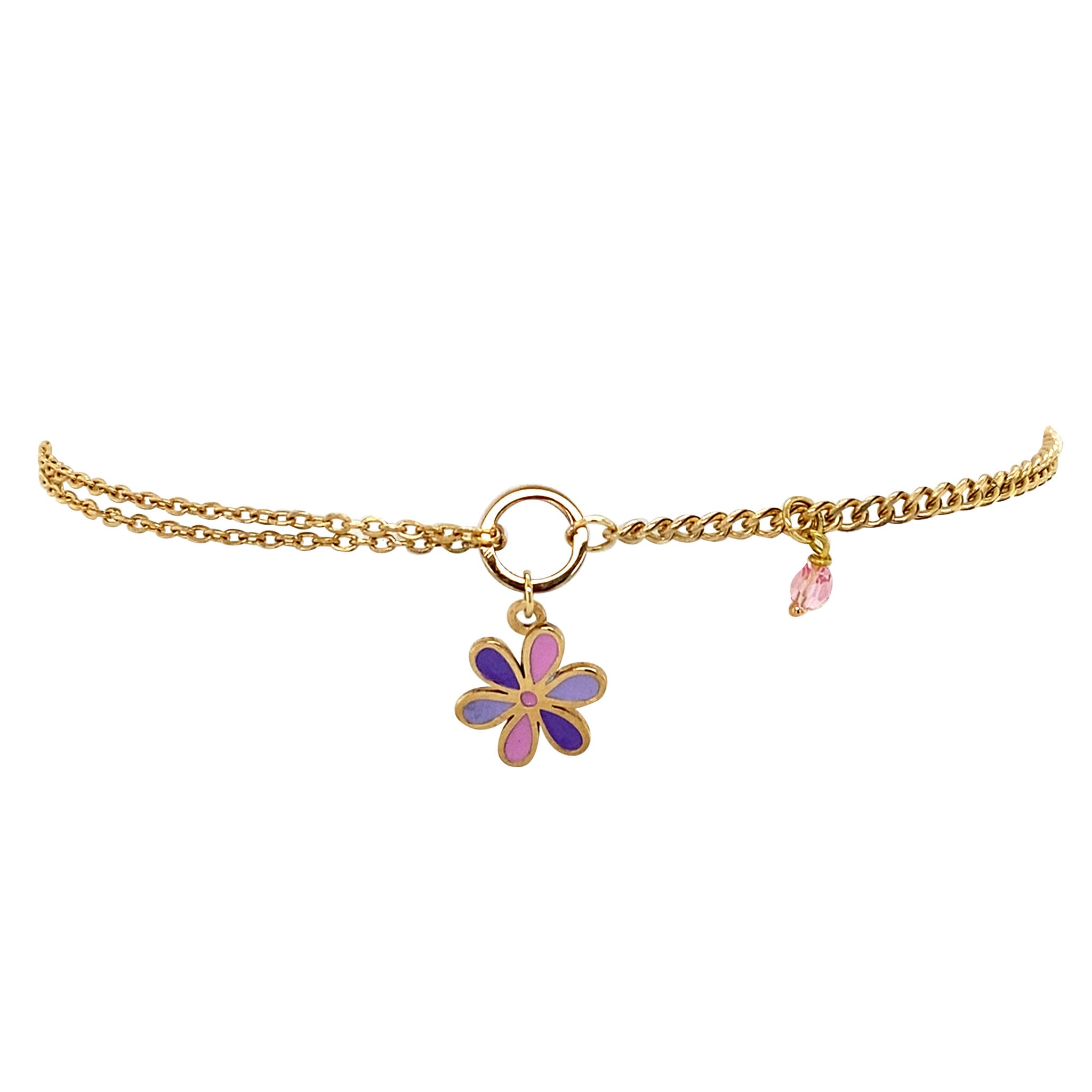 Gold children's bracelet with enamel flower 18 karat