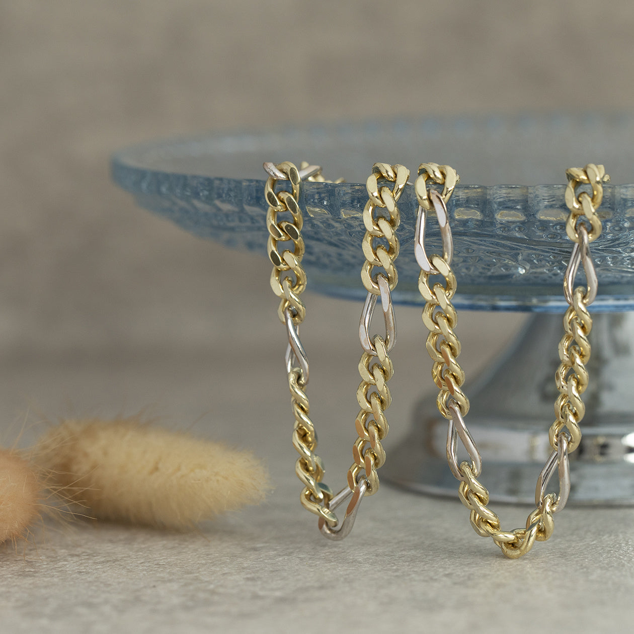 Gold Figaro necklace bicolour 50.5 cm 14 karat