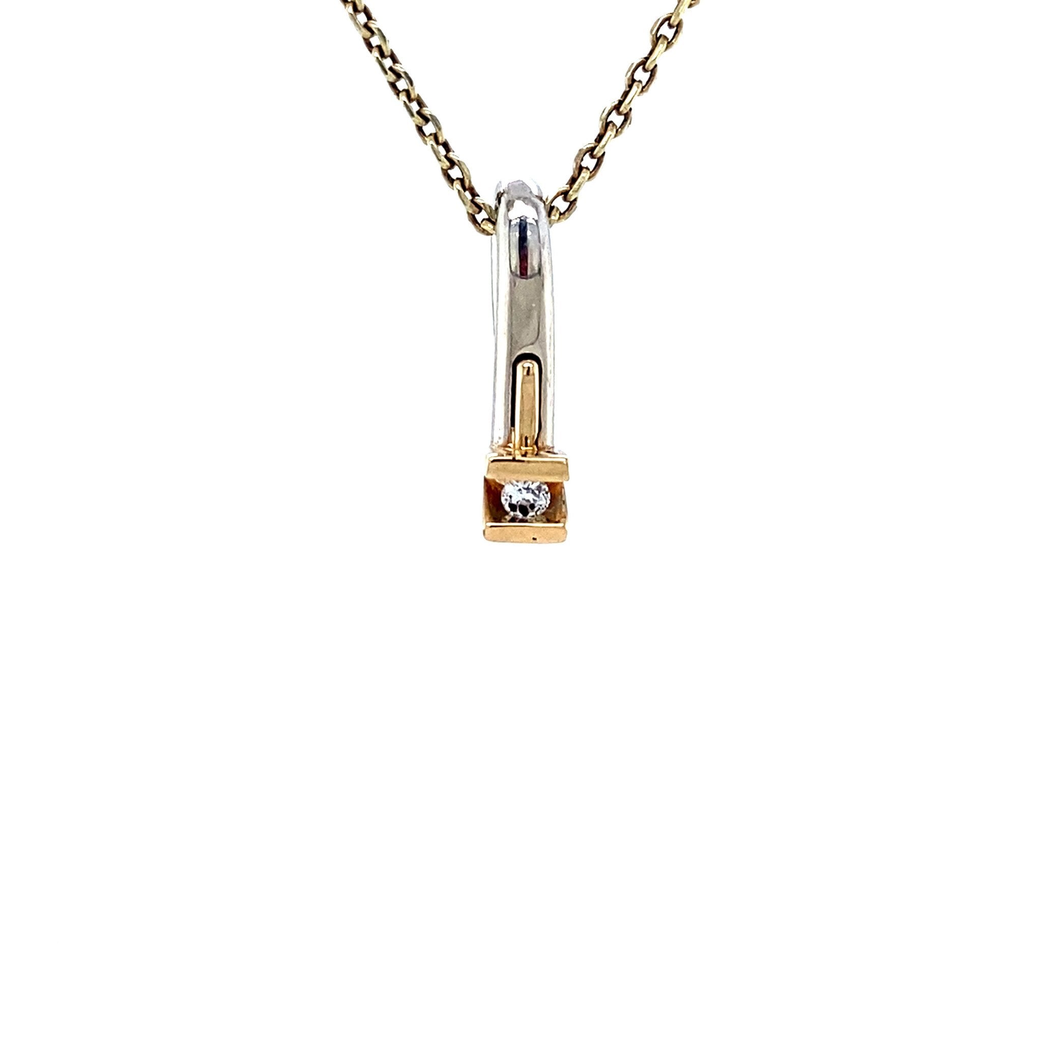White gold pendant with diamond in 14 karat yellow gold