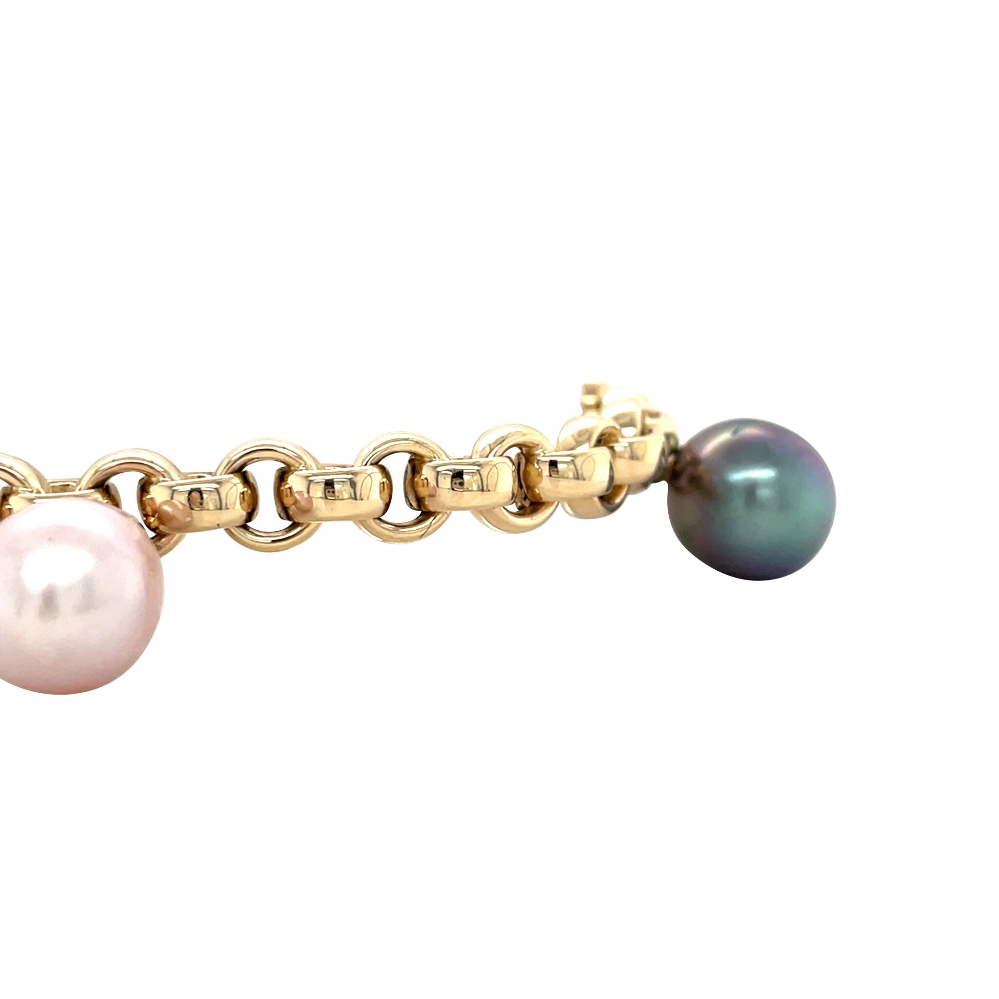 Golden jasseron bracelet with pearls 20 cm 14 karat