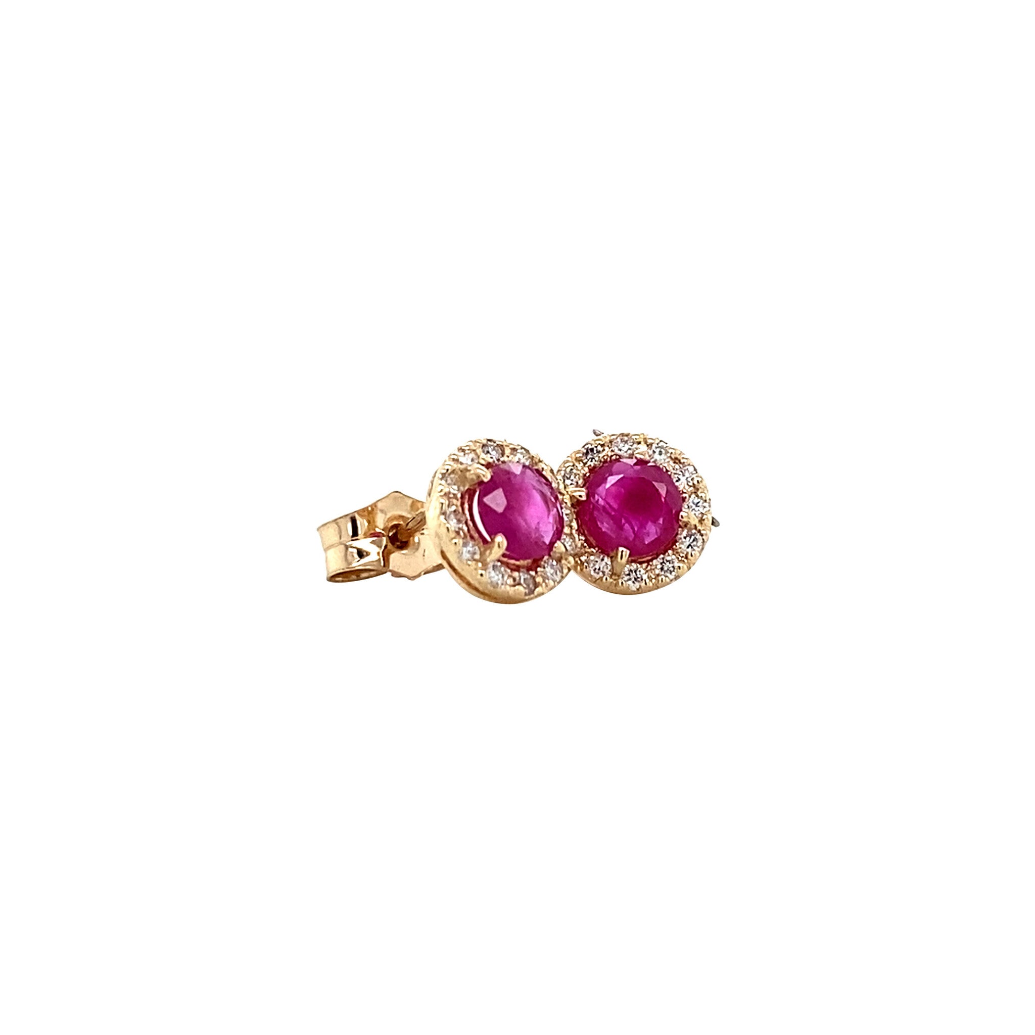 Gold entourage ear studs with ruby and diamond 14 karat* New