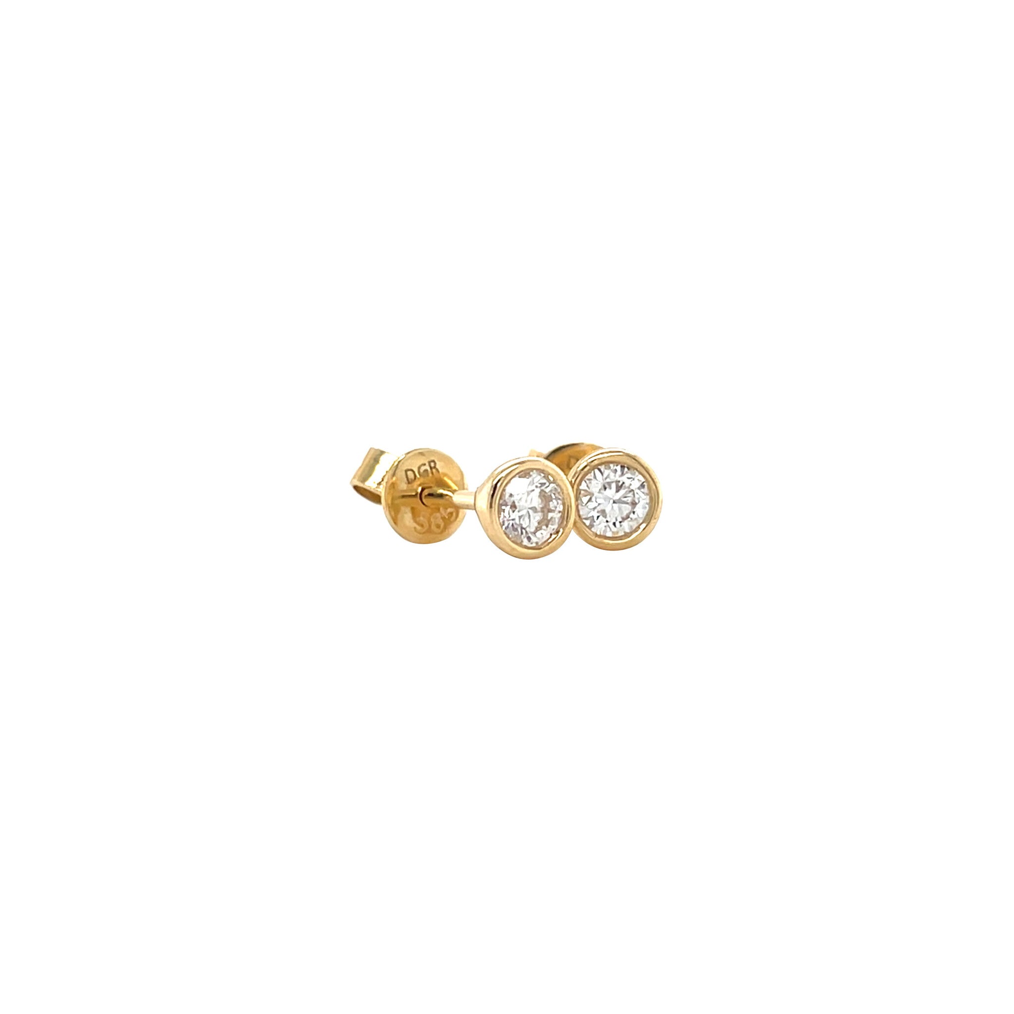 Yellow gold solitaire stud earrings with diamond 14 kt