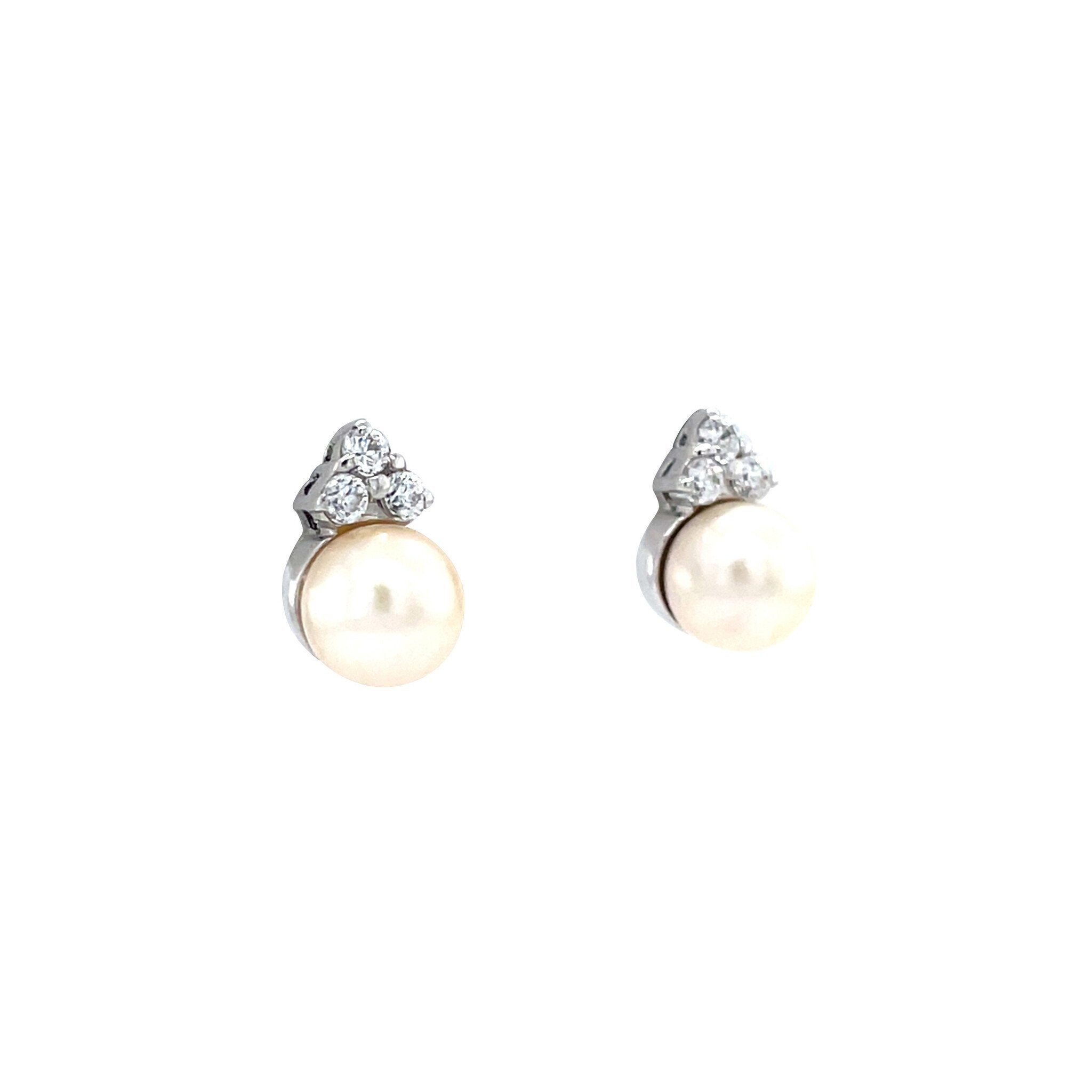 White gold stud earrings with pearl and zirconia 18 karat