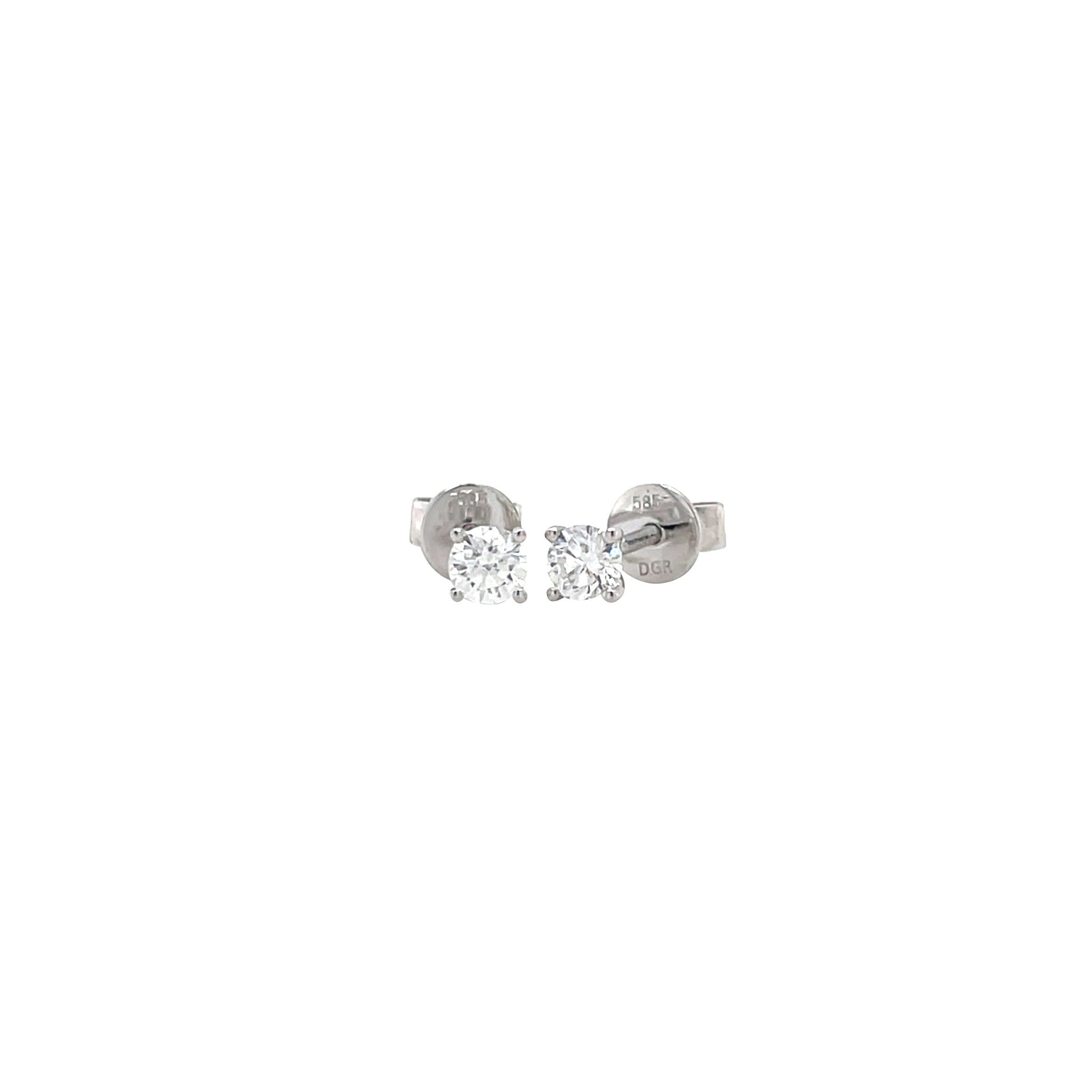 White gold solitaire stud earrings with diamond 14 kt