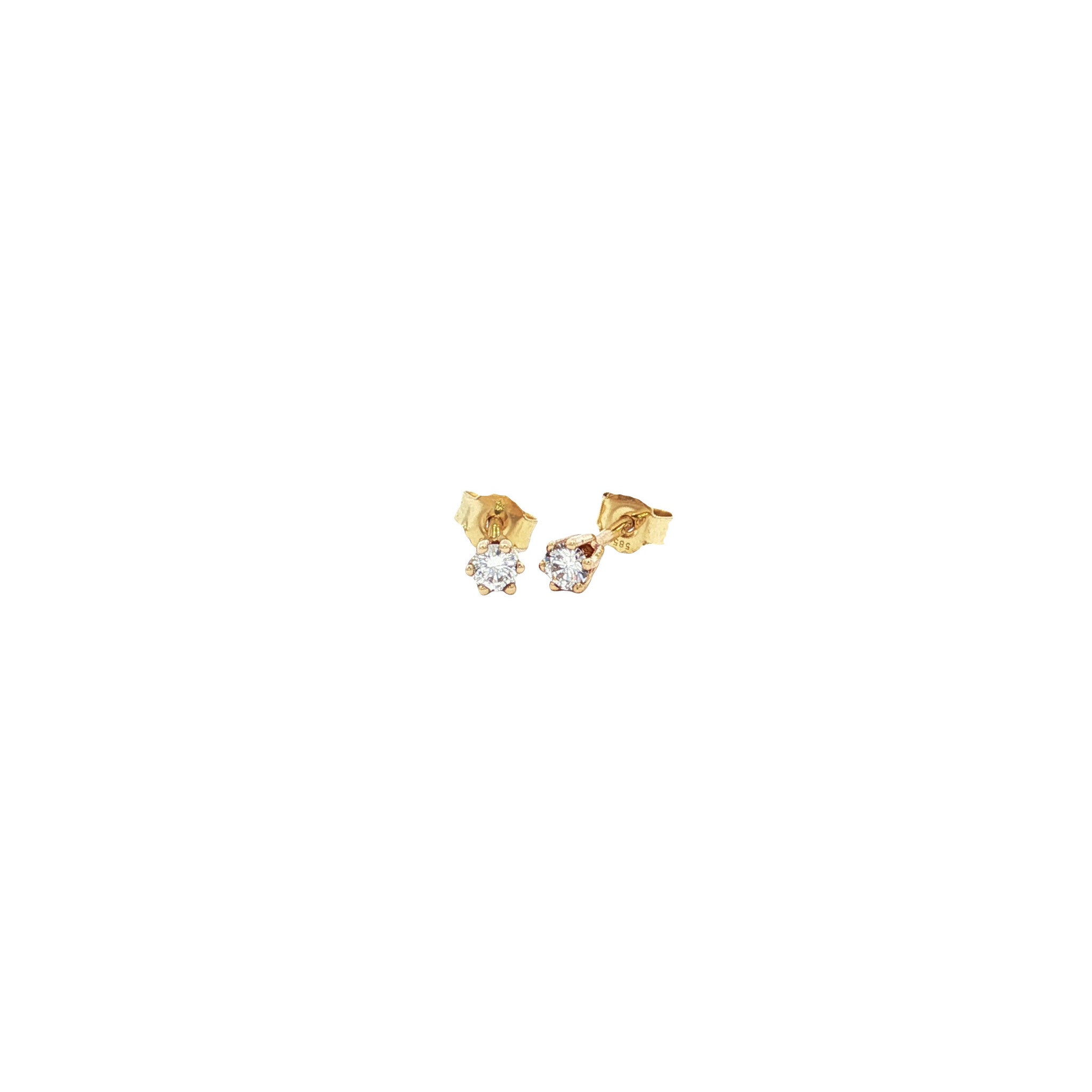 Gold solitaire stud earrings with diamond 14 karat