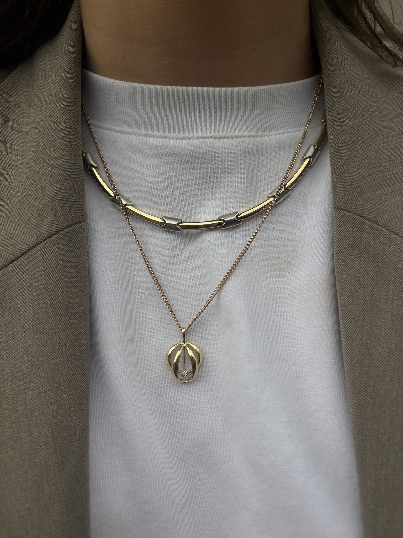 Gold choker bicolour 45 cm 14 karat