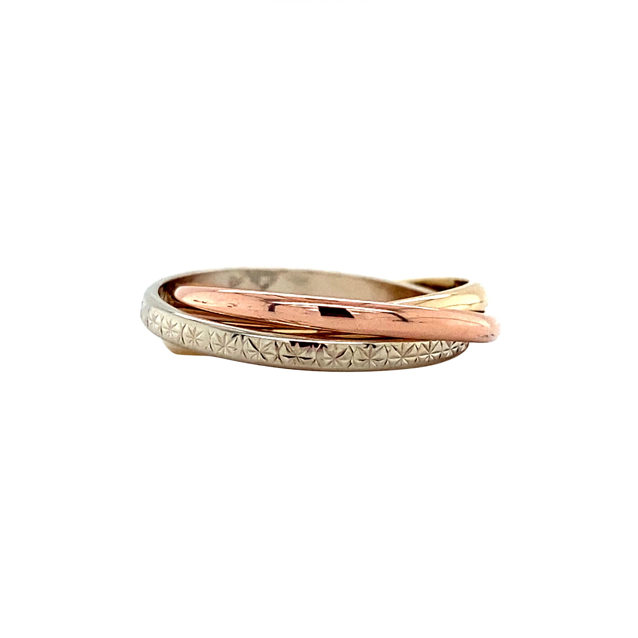 Tricolour gold trinity ring 14 karat