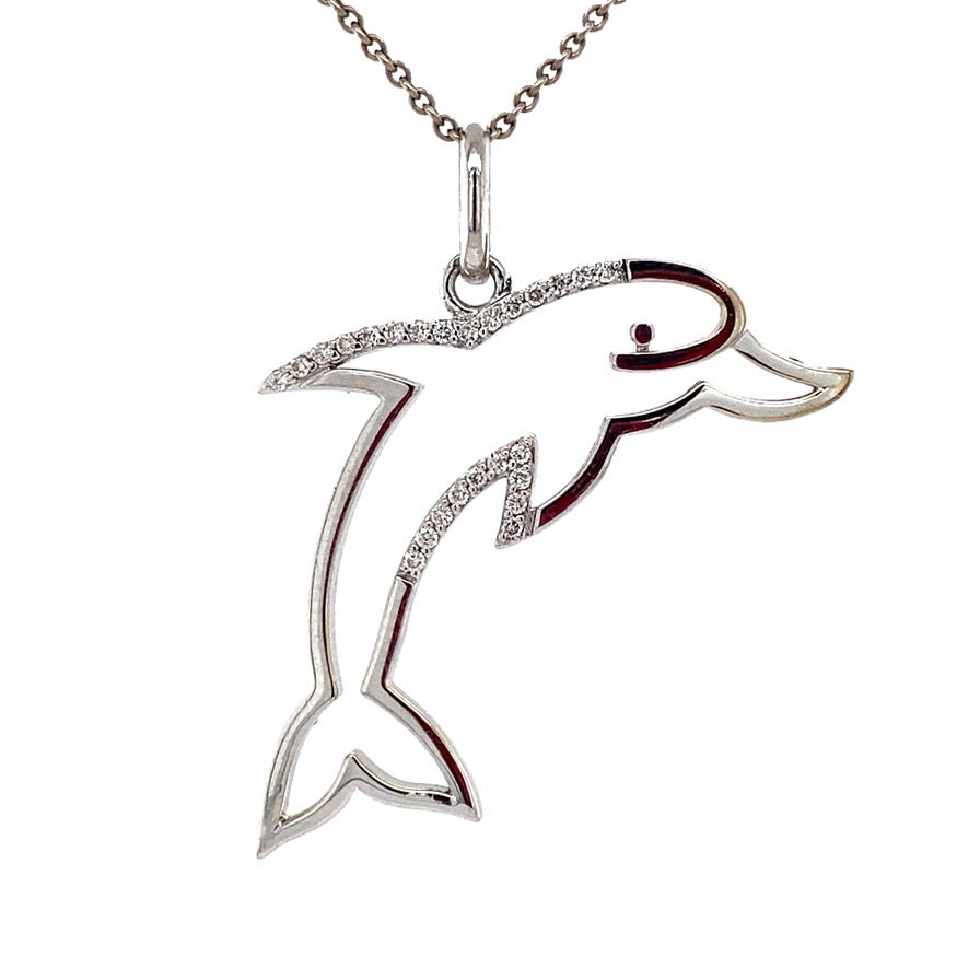 White gold dolphin pendant with diamond 14 kt