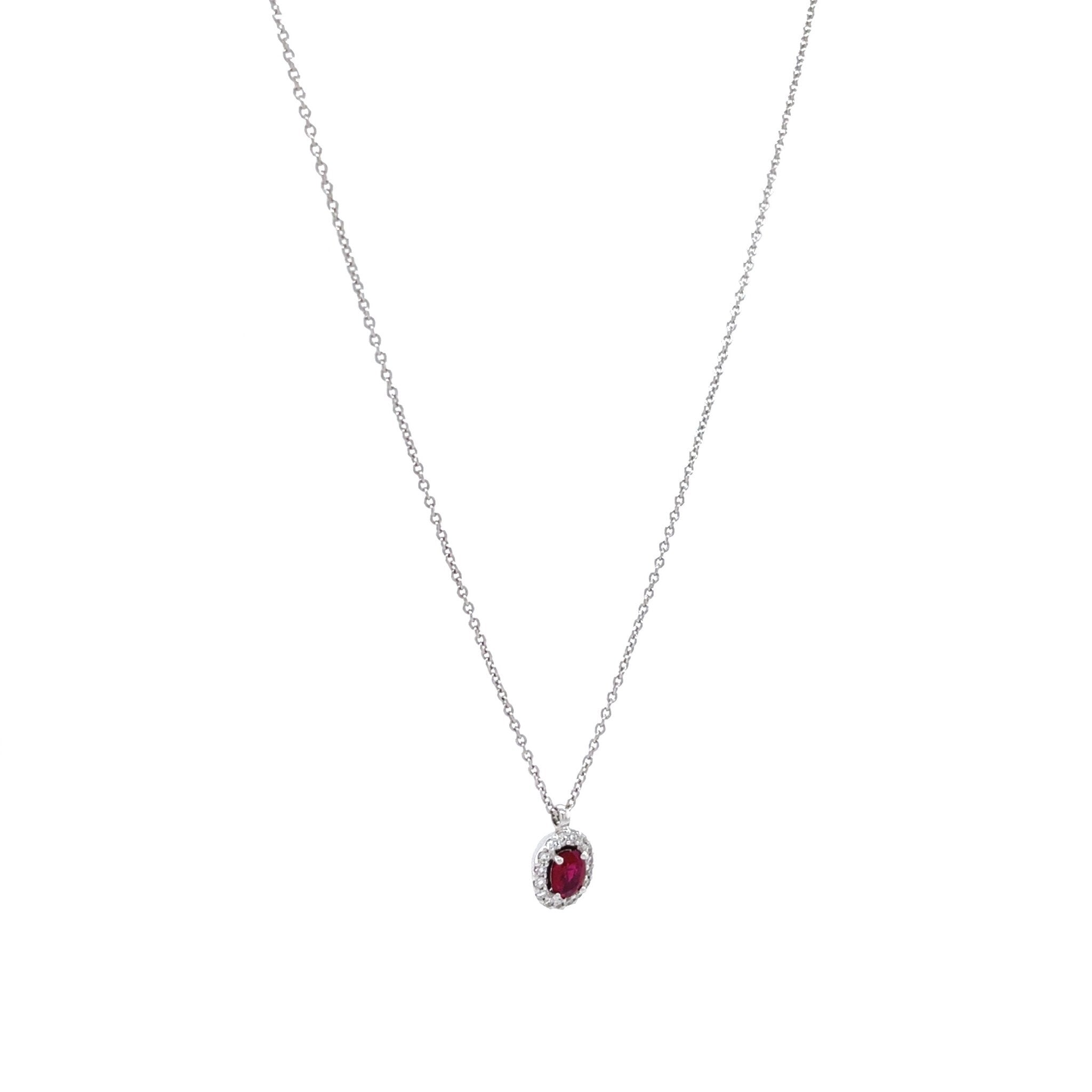 White gold entourage necklace with ruby and diamond 14 kt
