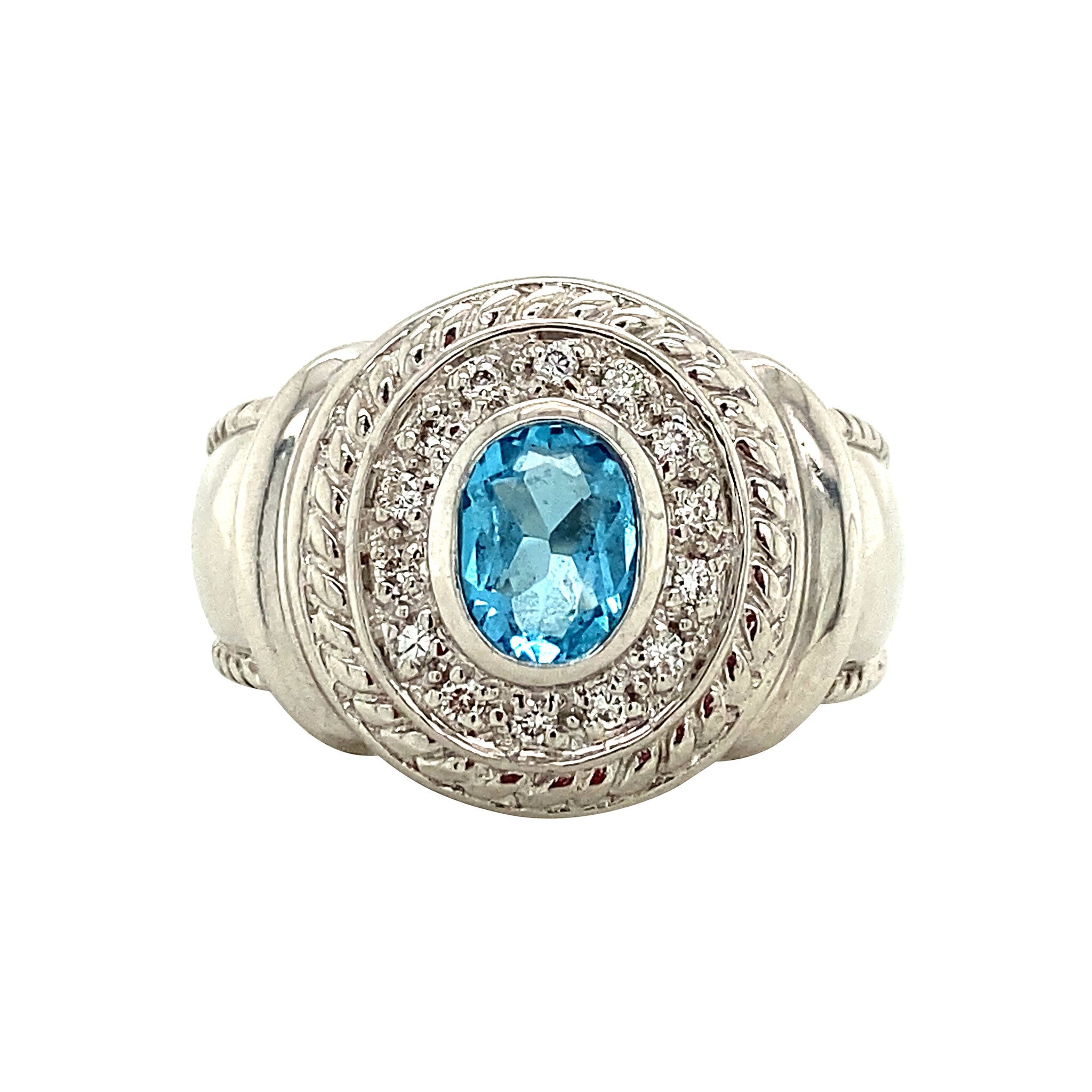 White gold ring with topaz and diamond 14 kt