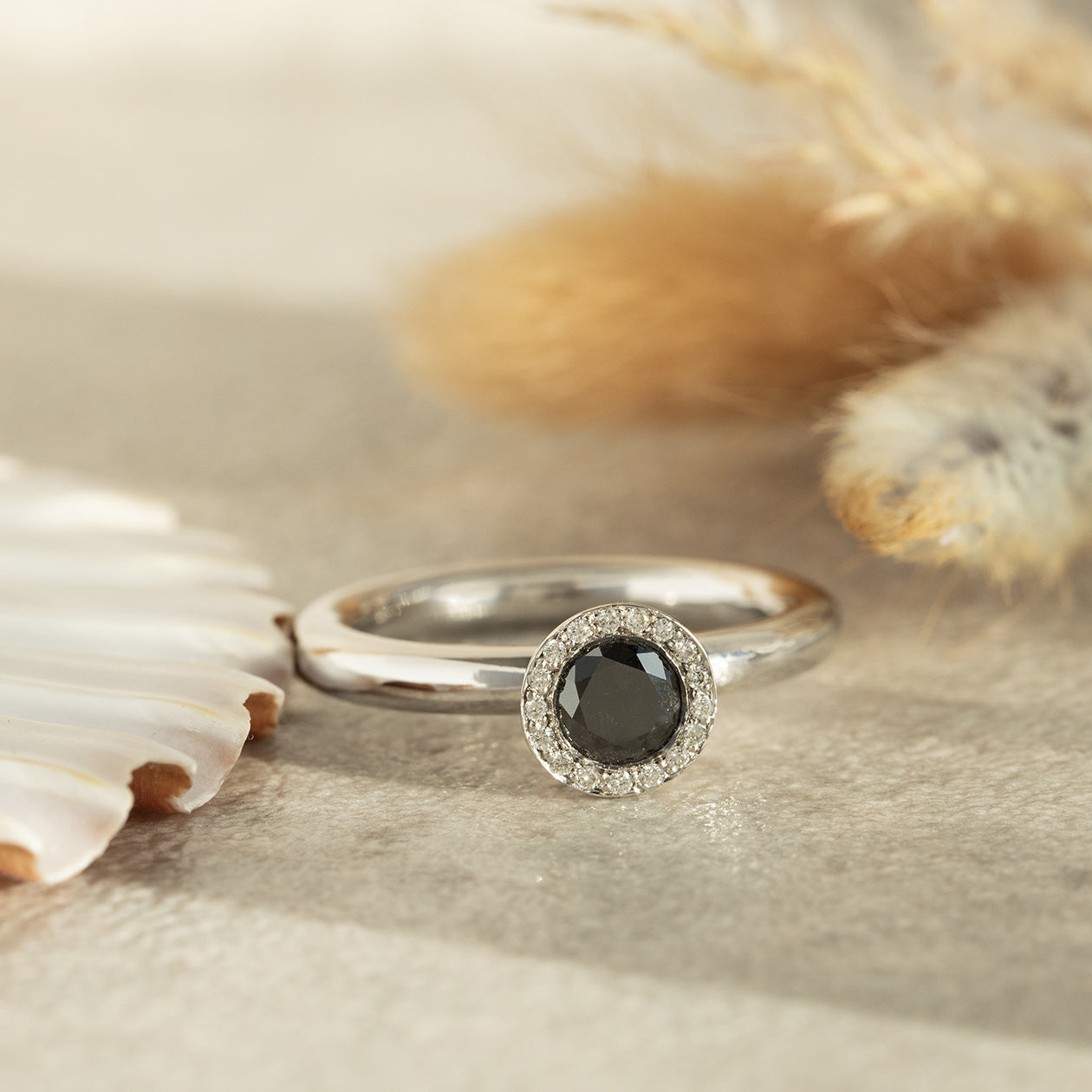 White gold entourage ring with diamond 14 karat