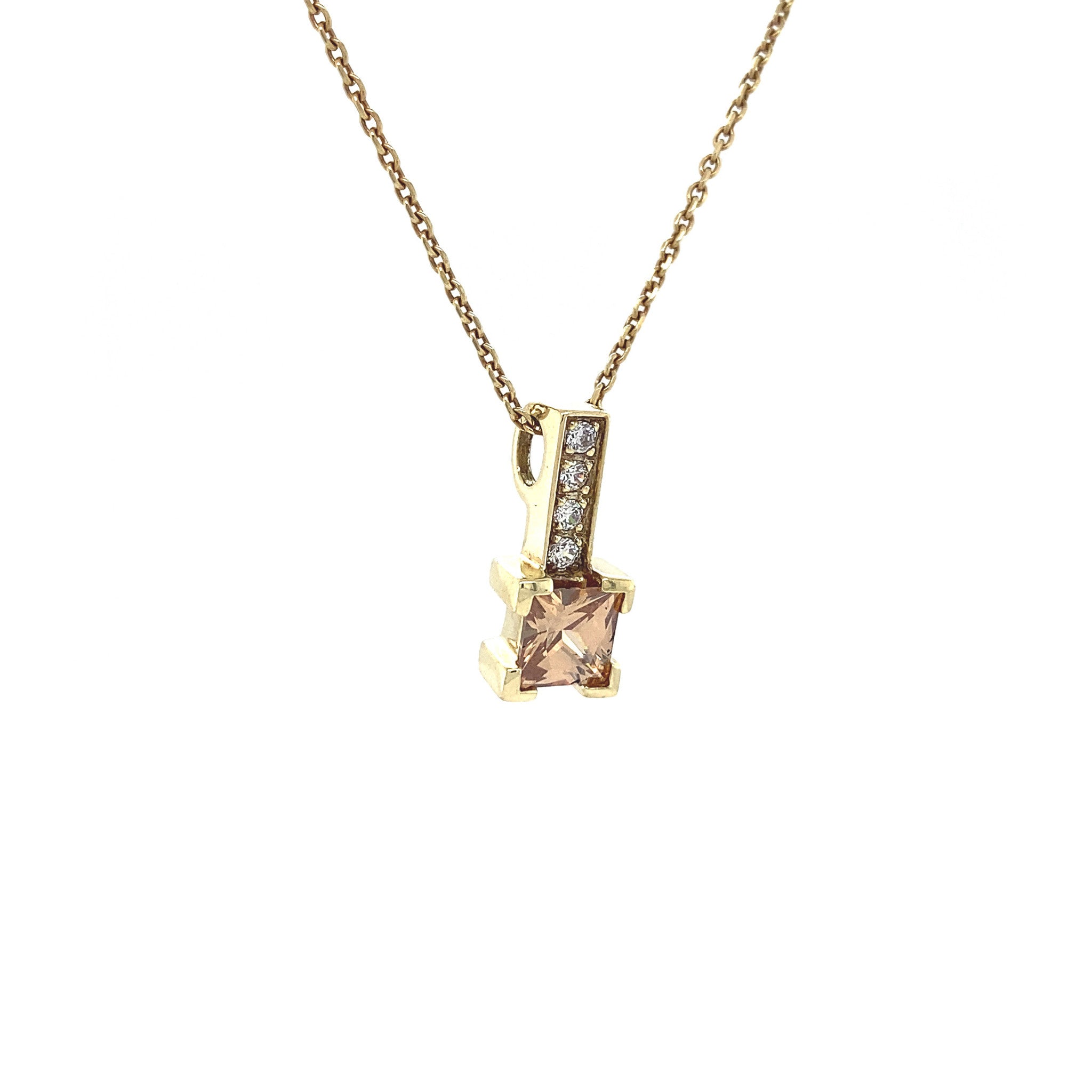 Golden pendant with glass and zirconia 14 kt