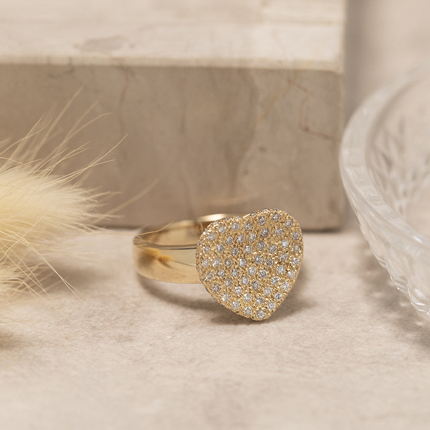 Gold heart ring with diamond 14 karat