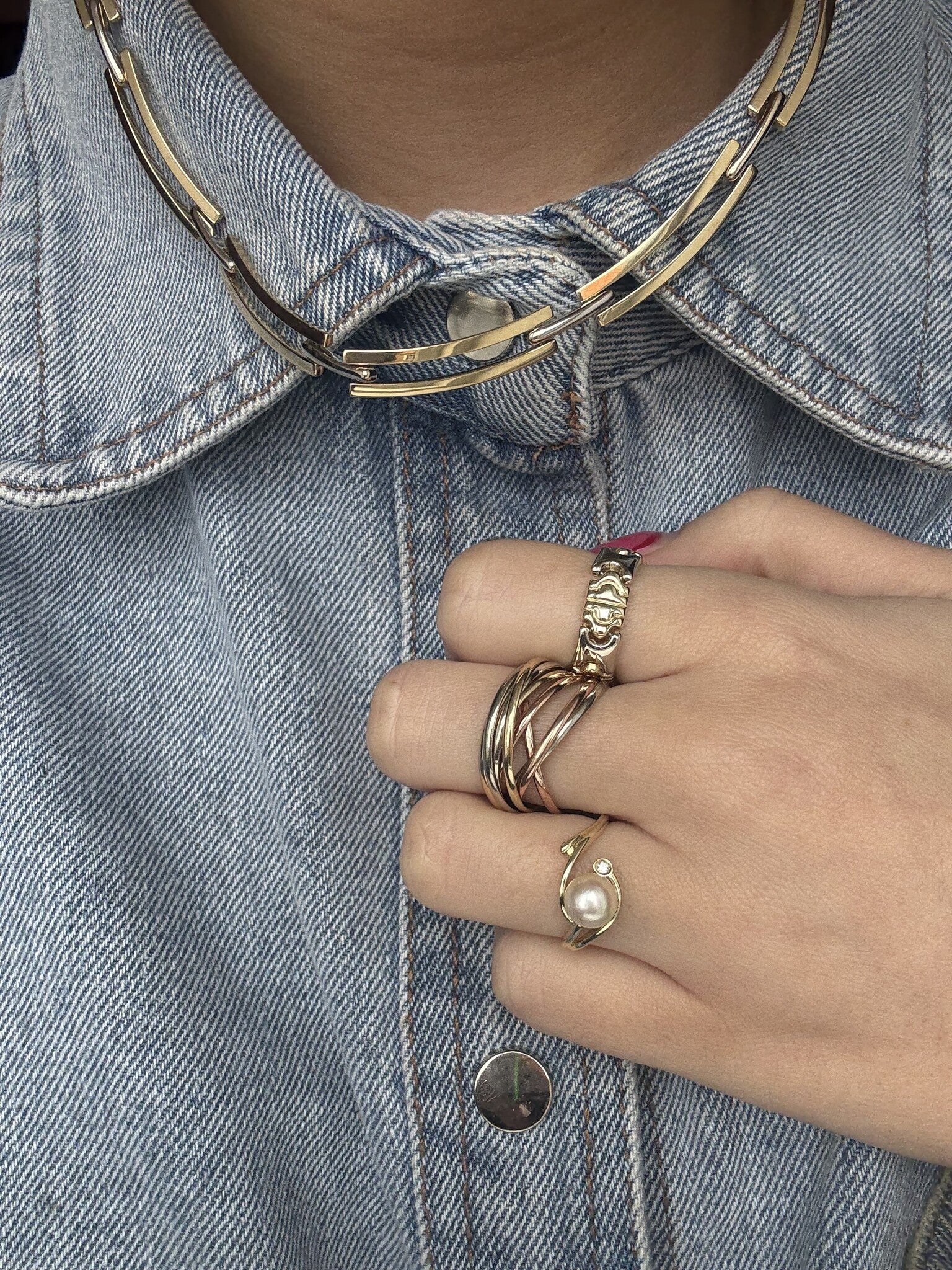 Bicolour gold choker 45 cm 14 karat