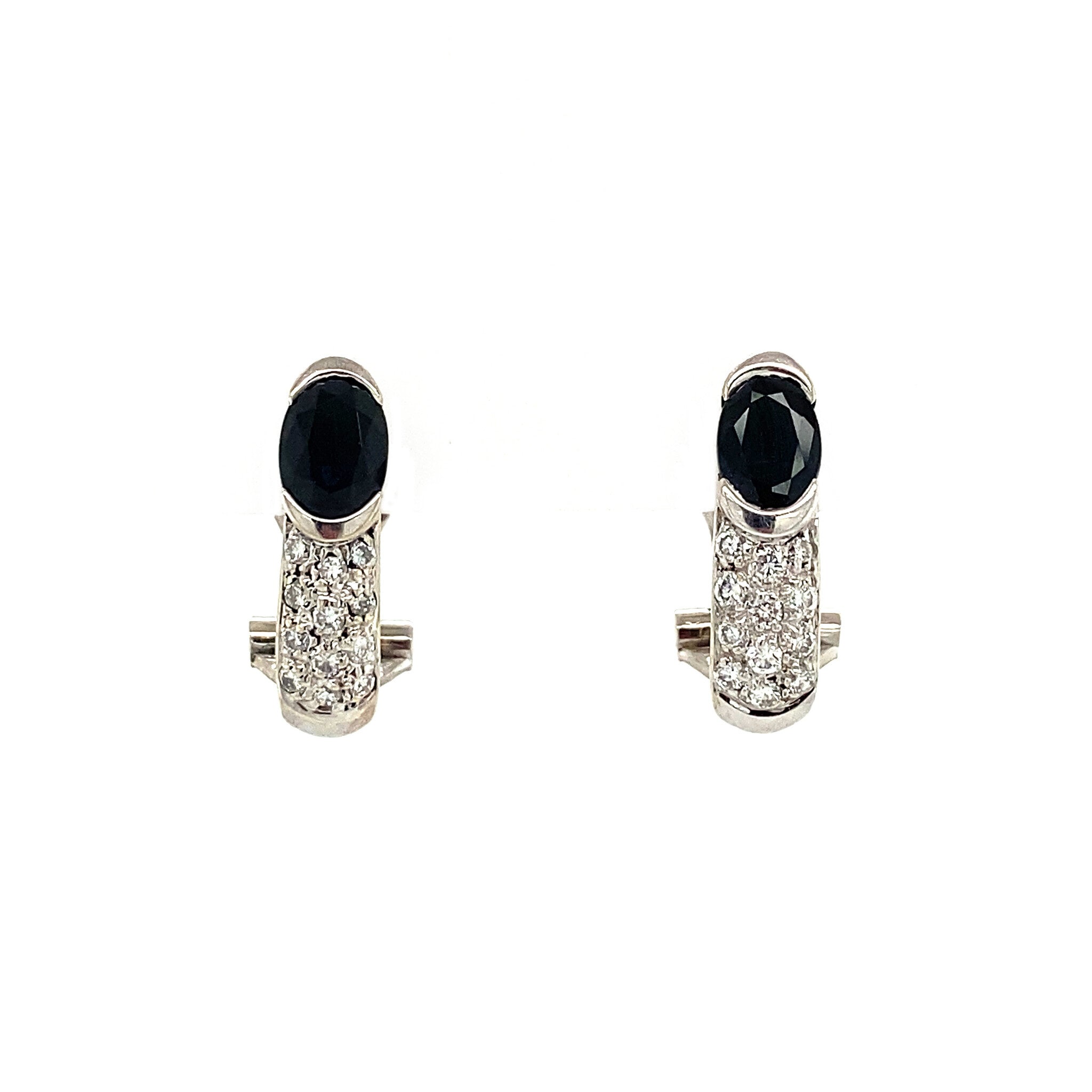 White gold ear clips with diamond and sapphire 14 kt