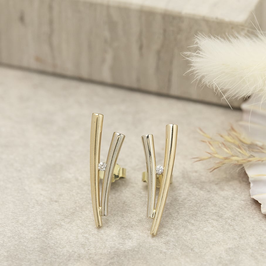 Gold stud earrings with diamond 14 karat