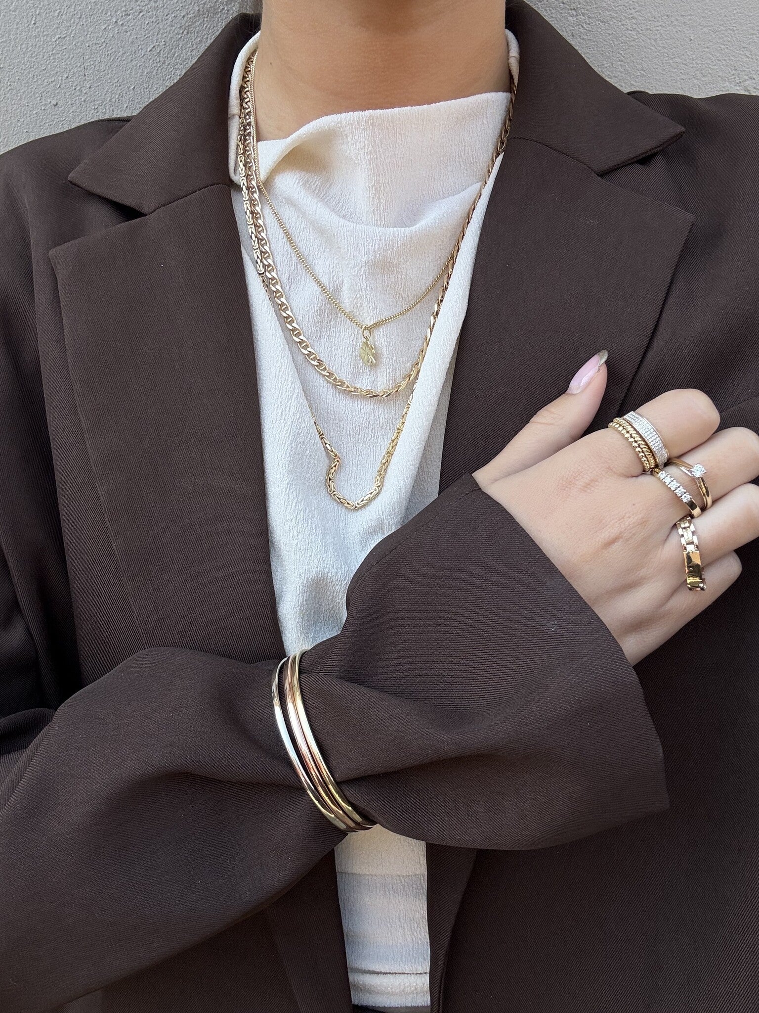 Gold double anchor necklace 50.5 cm 14 karat