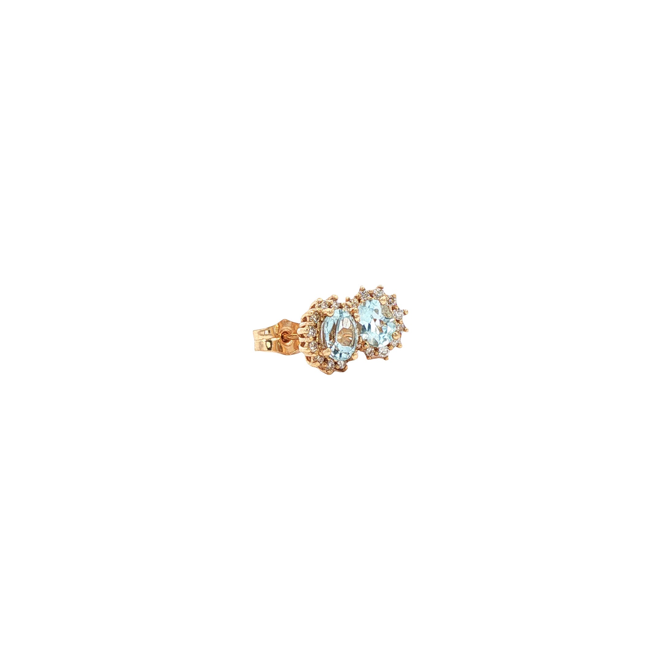 Gouden oorstekers met aquamarijn en diamant 14 karaat* nieuw
