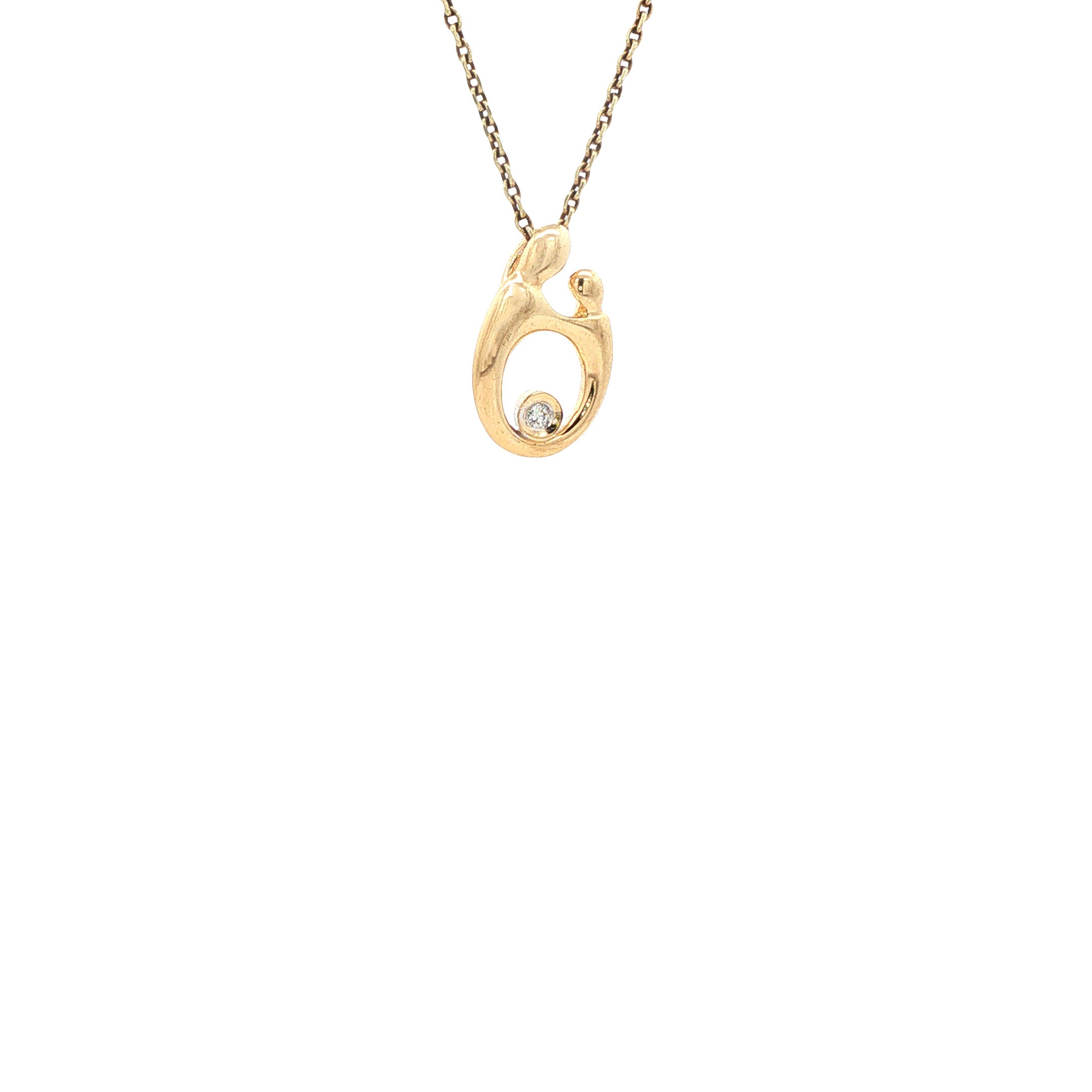 Gouden moeder kind hanger met diamant 14 karaat