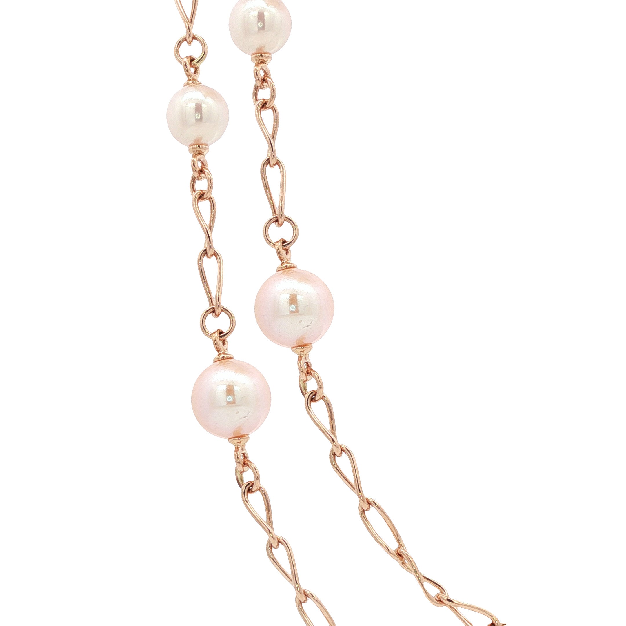Rosegouden collier met parels 88-91 cm 14 karaat